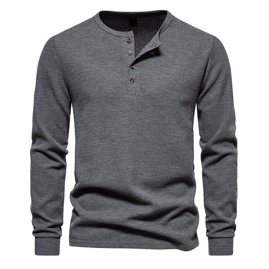 Herren Langarm-Henley-Shirt mit strukturiertem Oberflächenmuster und praktischen Knopfdetails R&B
