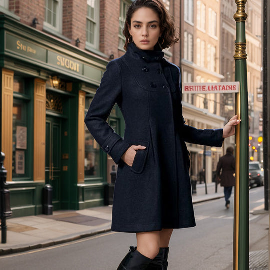 Damen eleganter Mantel mit hohem Kragen und funktionalen Taschen R&B