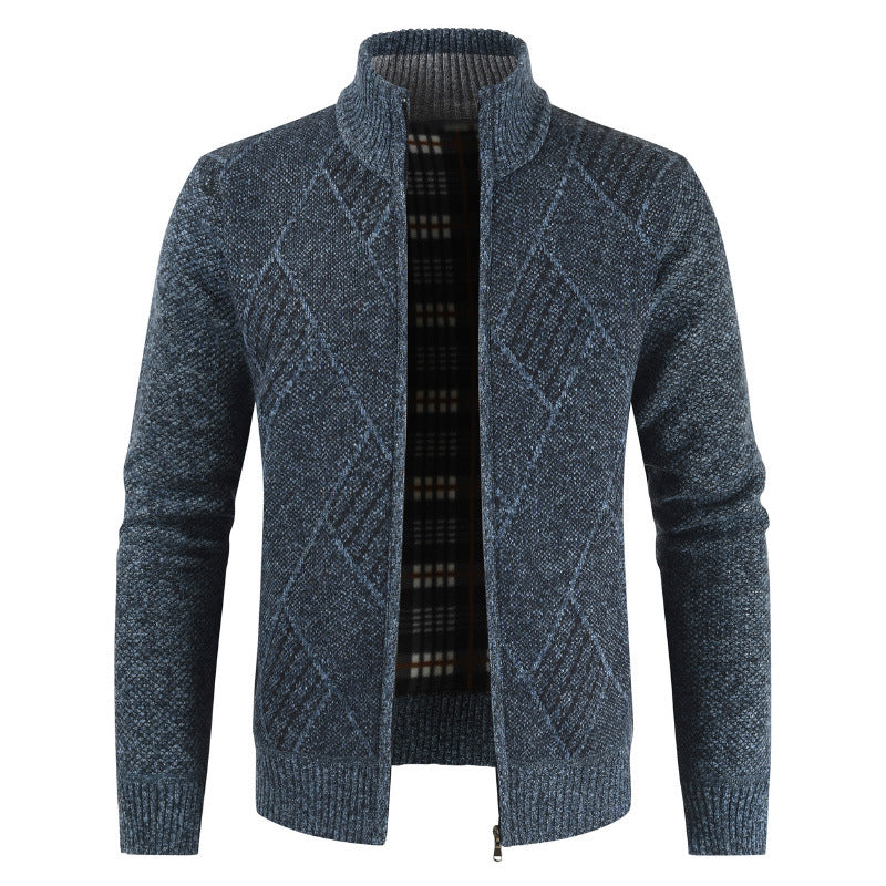 Herren Strickjacke mit hochgeschlossenem Reißverschluss und modernem Muster R&B
