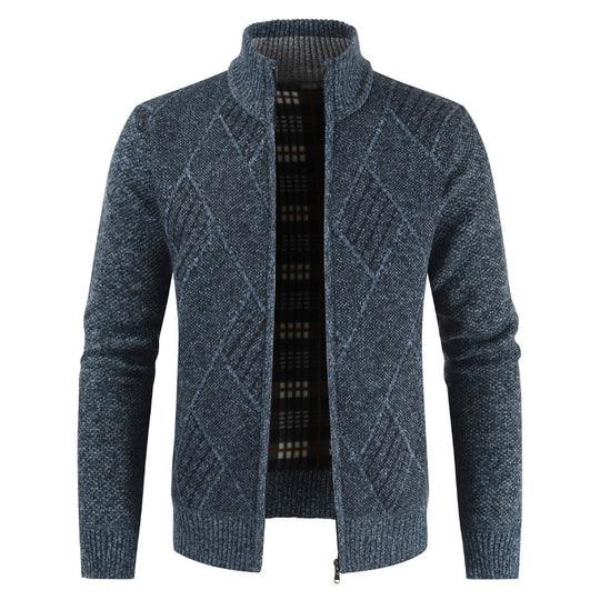 Herren Strickjacke mit hochgeschlossenem Reißverschluss und modernem Muster R&B
