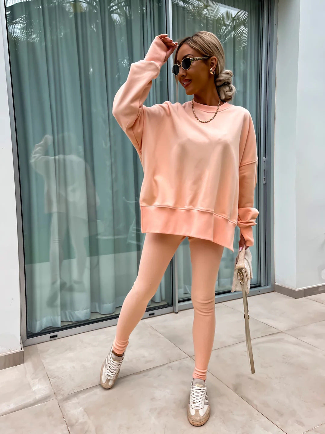 Damen lässiger Oversized-Sweater und leggings im Set R&B