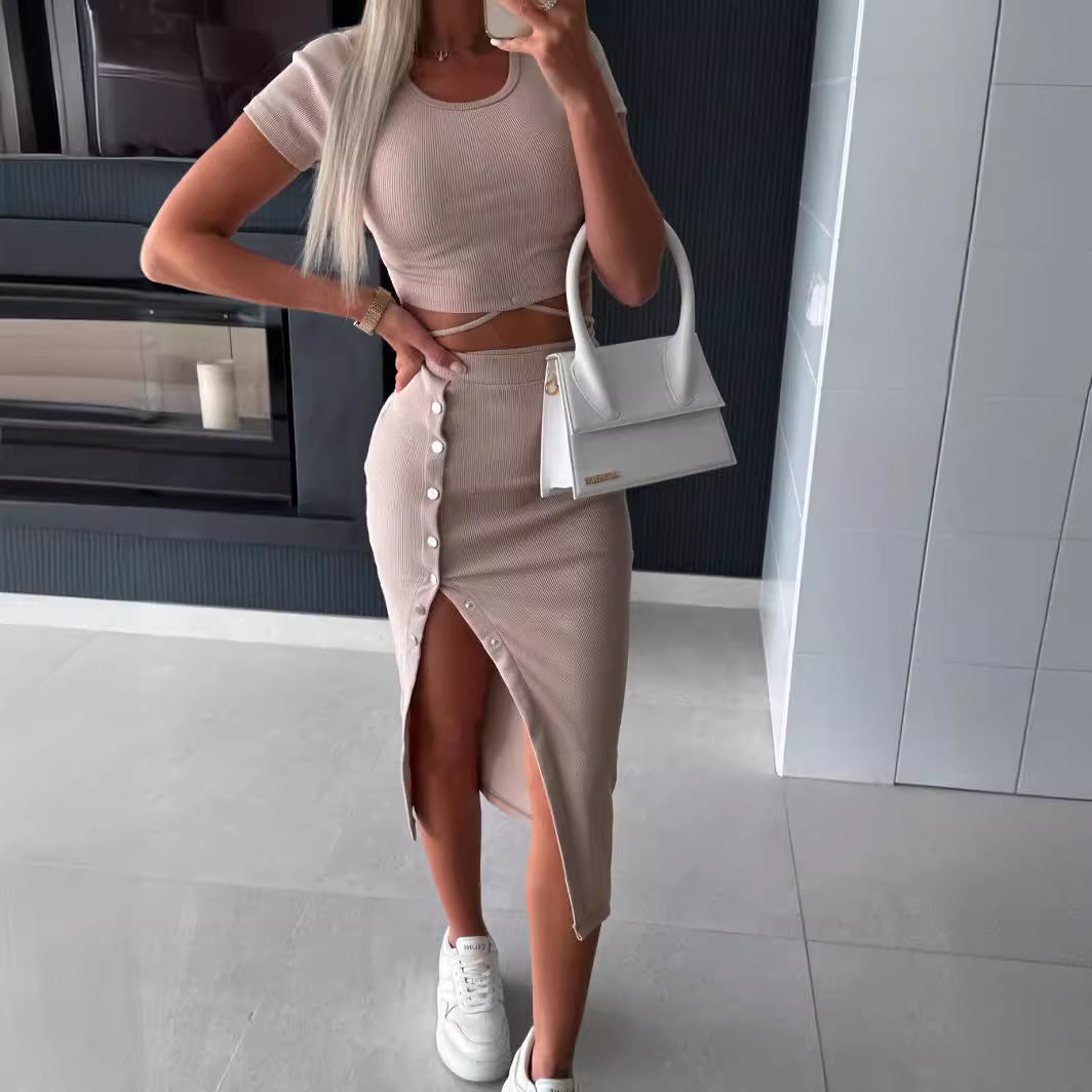 Damen Set mit cropped Top und Midi-Rock R&B