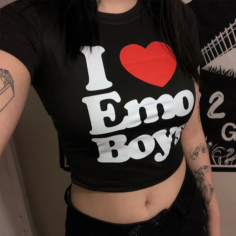 Damen Crop-T-Shirt mit kreativem Skelettdesign und inspirierendem Schriftzug R&B