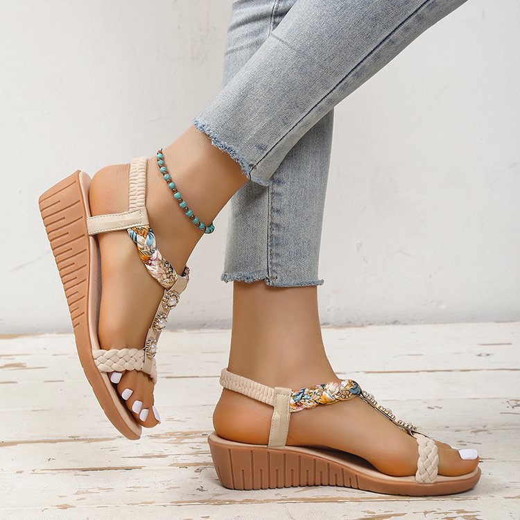 Damen Geschlossene Wedge-Sandalen mit dekorativem Zopfmuster und Anwendungen R&B