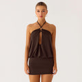 Damen Mini-Kleid mit raffiniertem Halterneck und verführerischem Schlüsselausschnitt R&B