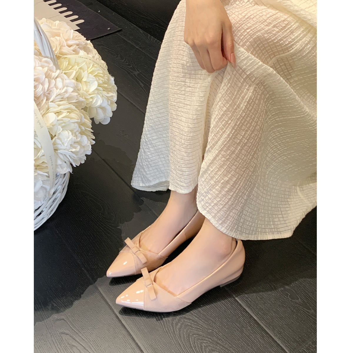 Damen Ballerinas mit elastischem Riemen und edlem Schleifenakzent
