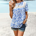 Damen Blumenmuster-Bluse mit Spitzenbesatz R&B
