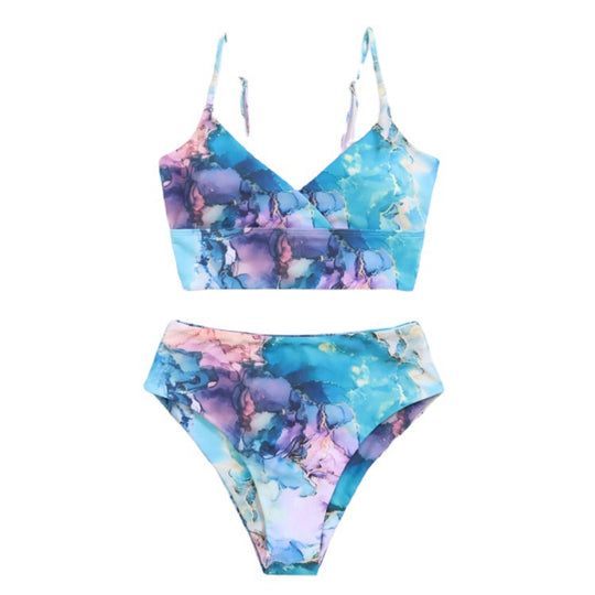 Damen Bikini-Set mit gekreuztem Oberteil und floralen Details R&B