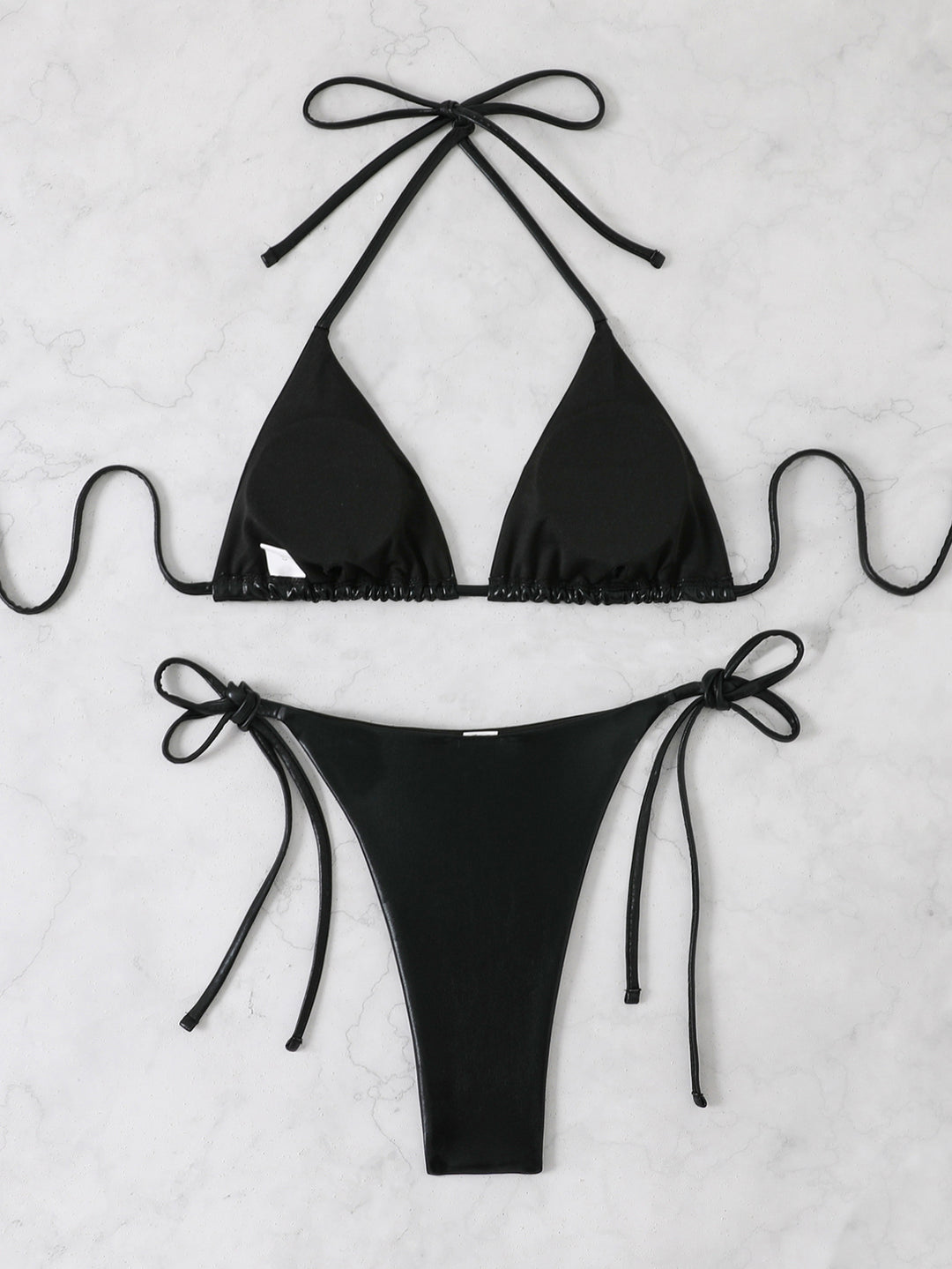 Damen Glänzendes Triangel-Bikini-Set mit verstellbaren Bändern R&B