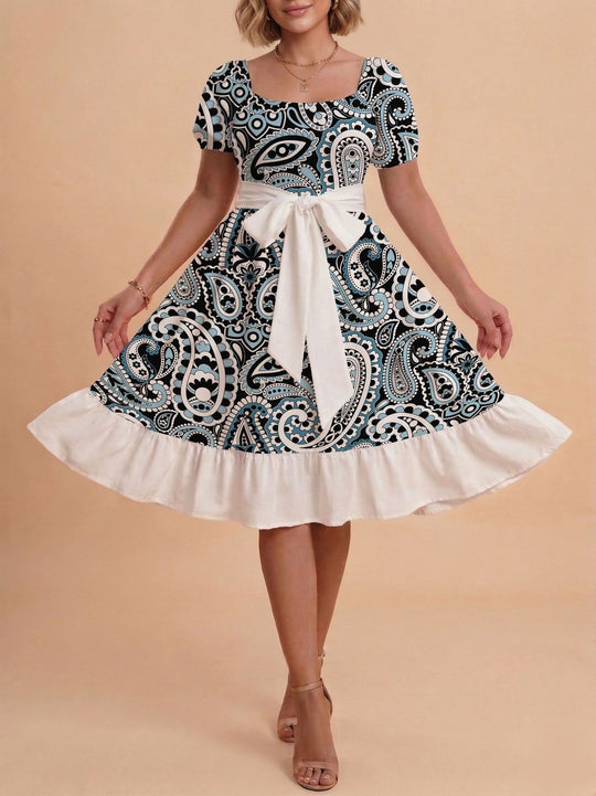 Damen Verspieltes Maxikleid mit Bärenmuster und taillierbarem Band R&B