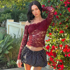 Damen Spitzencrop-Top mit Off-Shoulder Design und Rüschendetails R&B