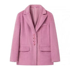 Damen elegante Blazerjacke mit weichem Fell und dekorativen Knopfdetails R&B