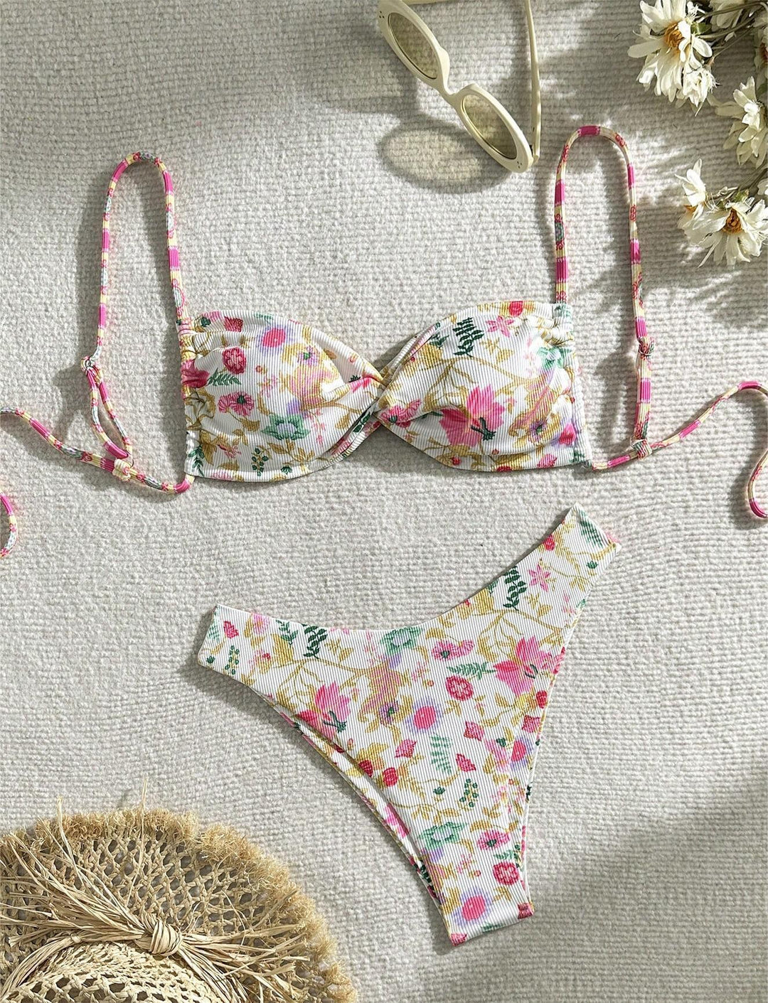 Damen Freizeit-Bikini mit floralen Mustern und verstellbaren Trägern R&B