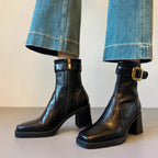 Damen Elegante Stiefeletten mit modischem Schnallenakzent und hohem Blockabsatz R&B