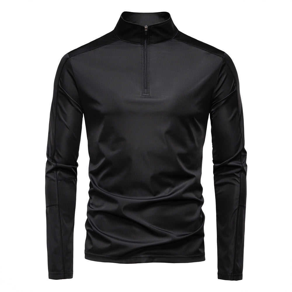 Herren nan Funktions-Langarmshirt mit Stehkragen und halbem Reißverschluss R&B
