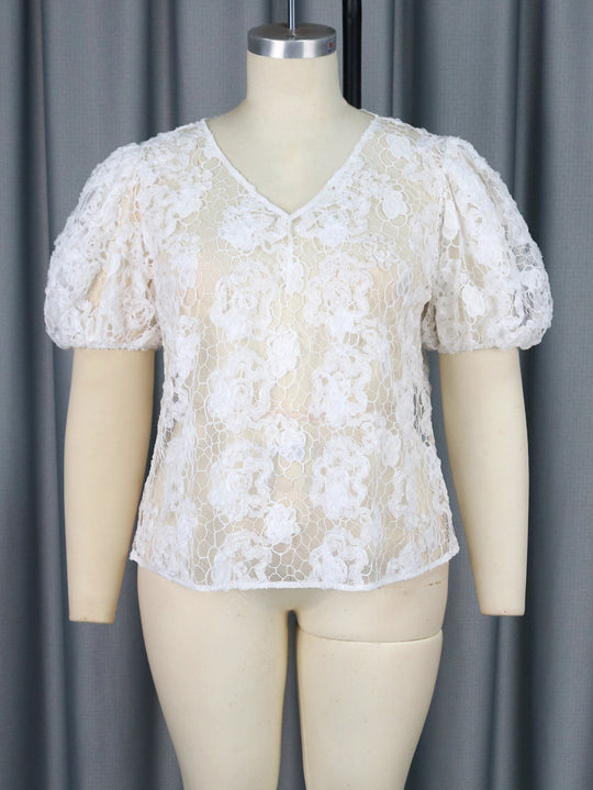 Damen Bluse mit romantischen Spitzenärmeln und floralem Muster R&B
