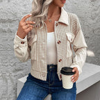 Damen Cordjacke mit modernem Hahnentritt-Design und praktischen Taschen