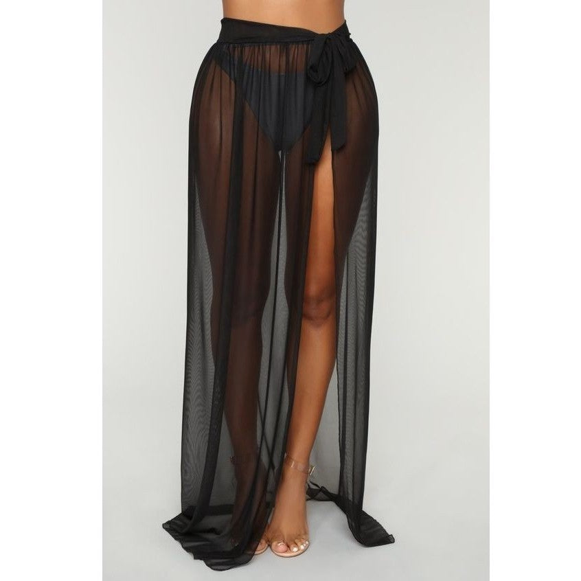Damen Eleganter Wickelrock aus leichtem Chiffon mit hohem Schlitz R&B