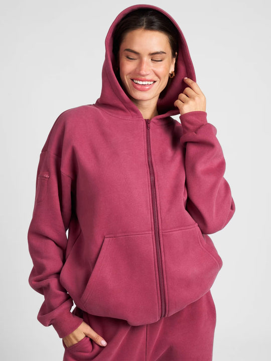 Damen sportlicher Fleece-Jogginganzug mit hochgeschlossenem Reißverschluss und elastischem Bund R&B