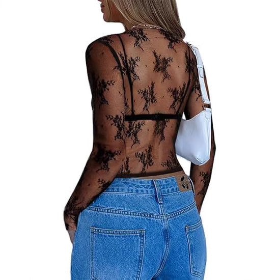 Damen Transparente Spitzenbluse mit eleganten Details R&B