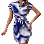 Damen Hemdkleid mit schickem Streifenmuster und Taillengürtel R&B