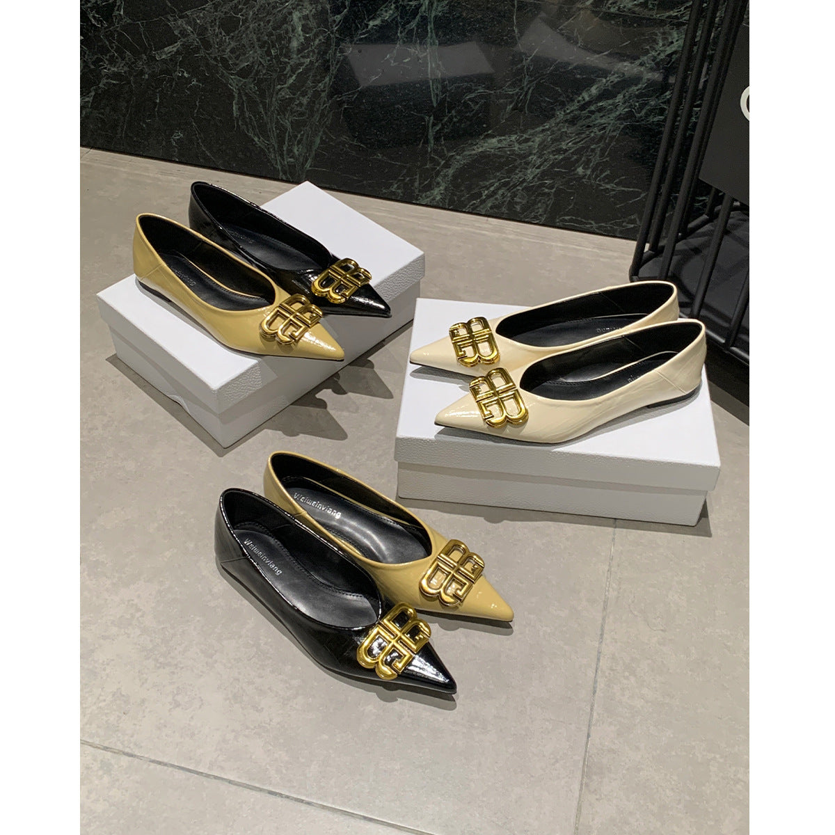 Damen elegante Ballerinas mit luxuriösem Metallakzent