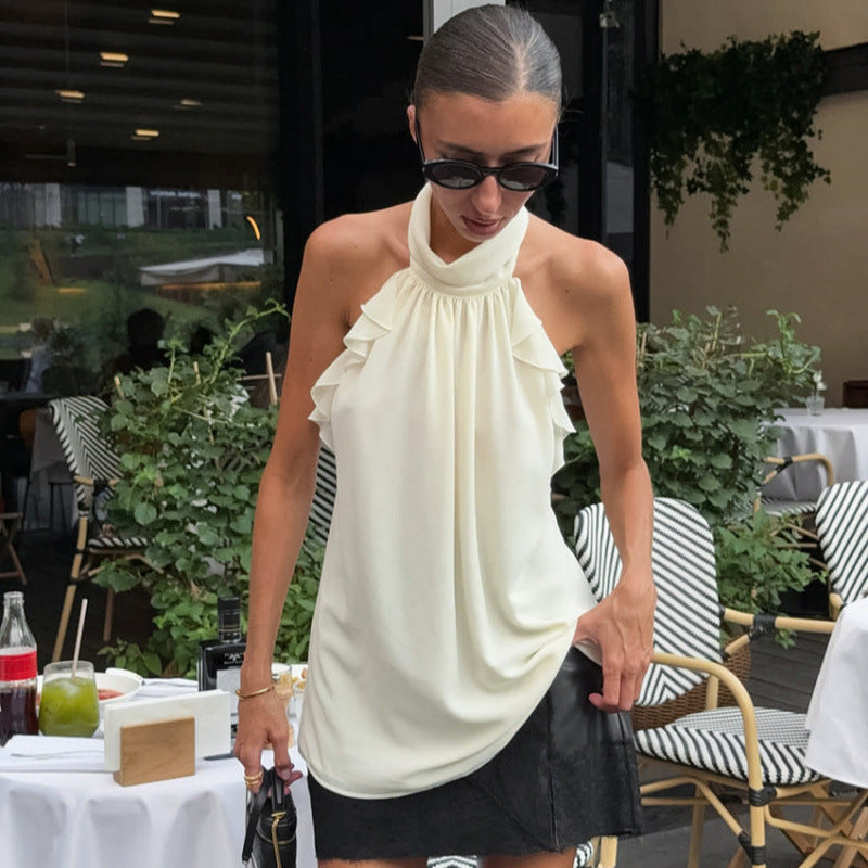 Damen Elegantes Spitzen-Haltertop mit Rüschendetails R&B