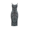 Damen Figurbetontes Kleid mit elegantem Muster und feinen Trägern R&B