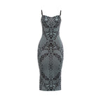 Damen Figurbetontes Kleid mit elegantem Muster und feinen Trägern R&B