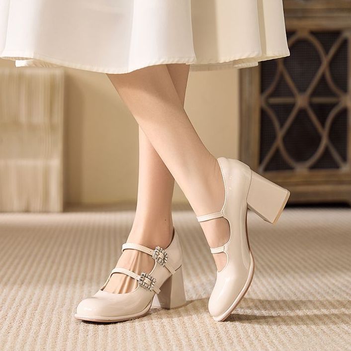 Damen elegante Mary Jane Pumps mit funkelnden Schnallen R&B