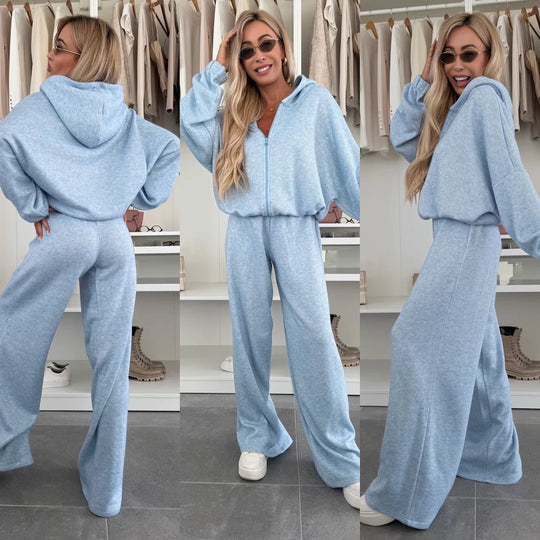 Damen eleganter Fleece-Jumpsuit mit hohem Kragen und durchgehendem Reißverschluss R&B
