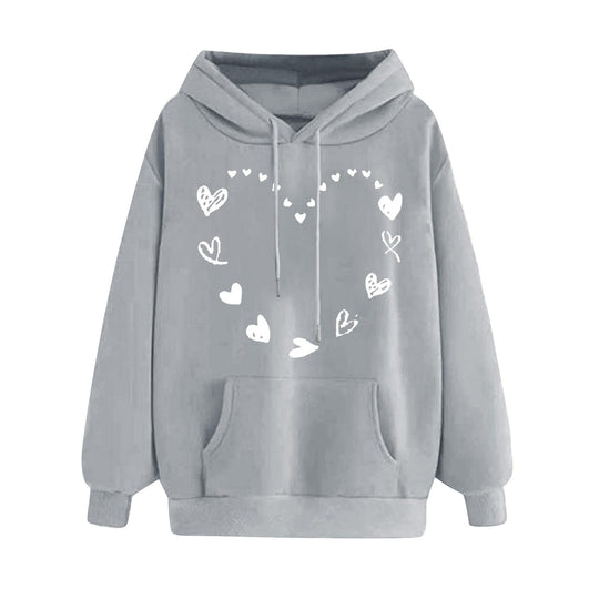 Damen Kapuzensweater mit verspieltem Herzmotiv und bequemer Kängurutasche R&B