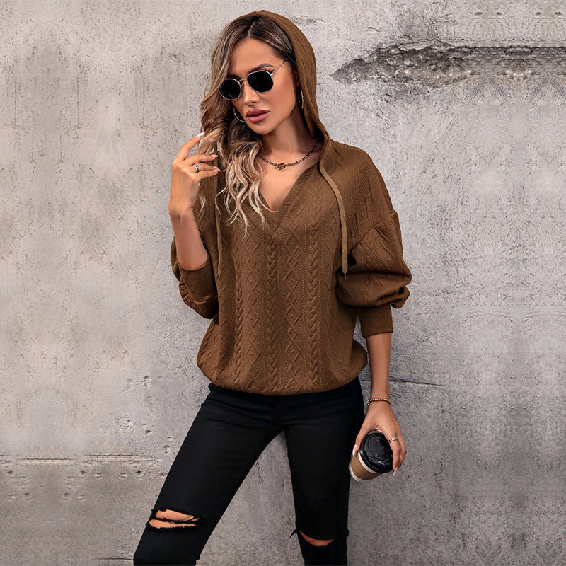 Damen Kapuzenpullover mit strukturiertem Zopfmuster R&B