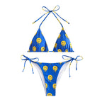 Damen Triangel-Bikini mit fröhlichem Smiley-Muster und verstellbaren Bindändern