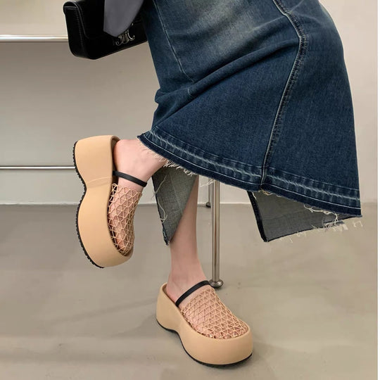 Damen Plattform-Mules mit durchlöchertem Netzdesign und komfortabler Sohle R&B