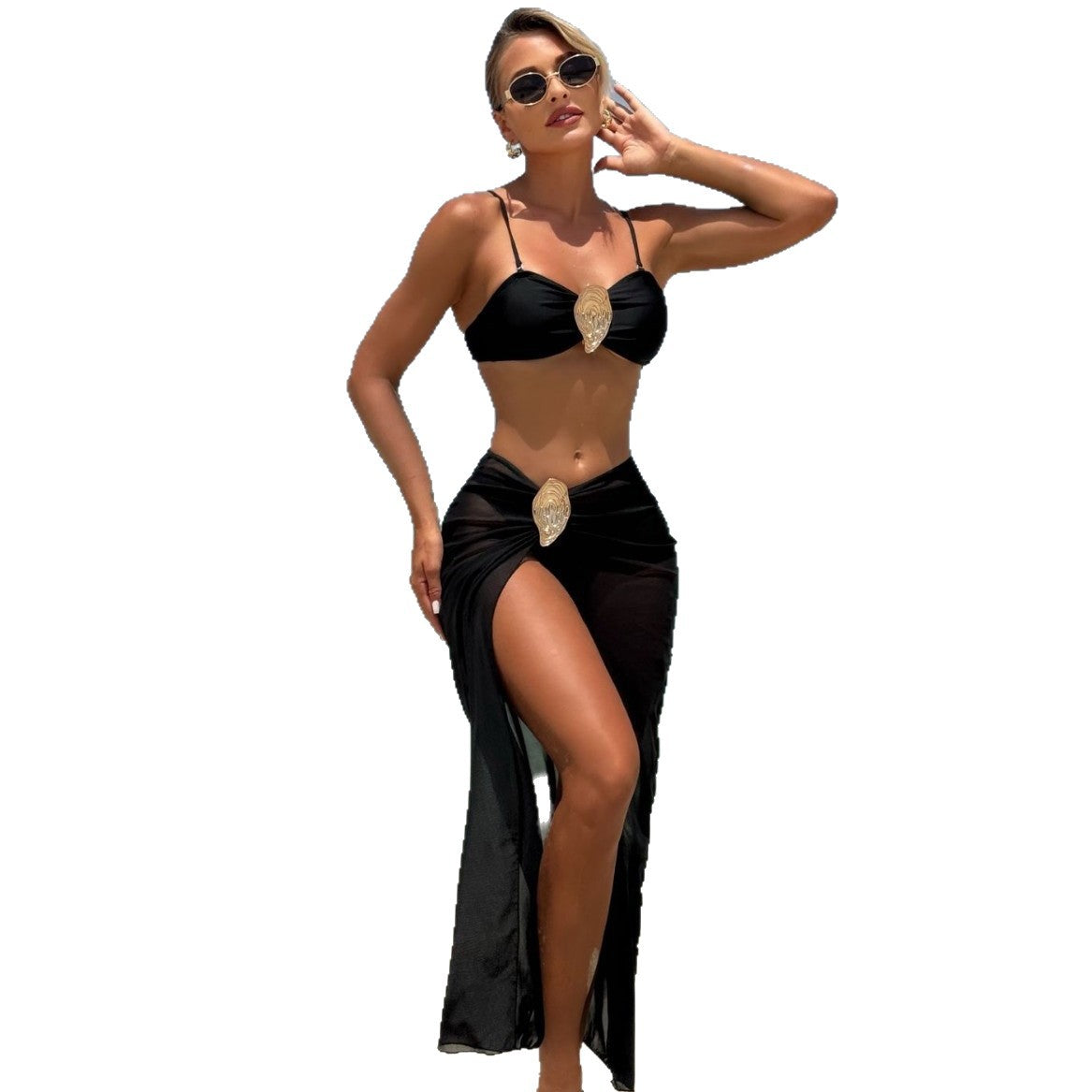 Damen Eleganter Bikini mit hohem Beinausschnitt und glamourösem Wickelrock R&B