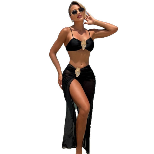 Damen Eleganter Bikini mit hohem Beinausschnitt und glamourösem Wickelrock R&B