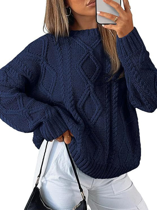 Damen Relaxed Strickpullover mit Zopfmuster R&B