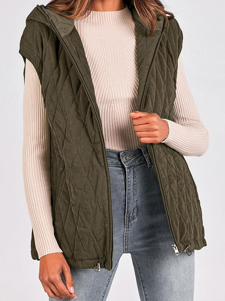 Damen Weste mit Kapuze und gestepptem Design R&B