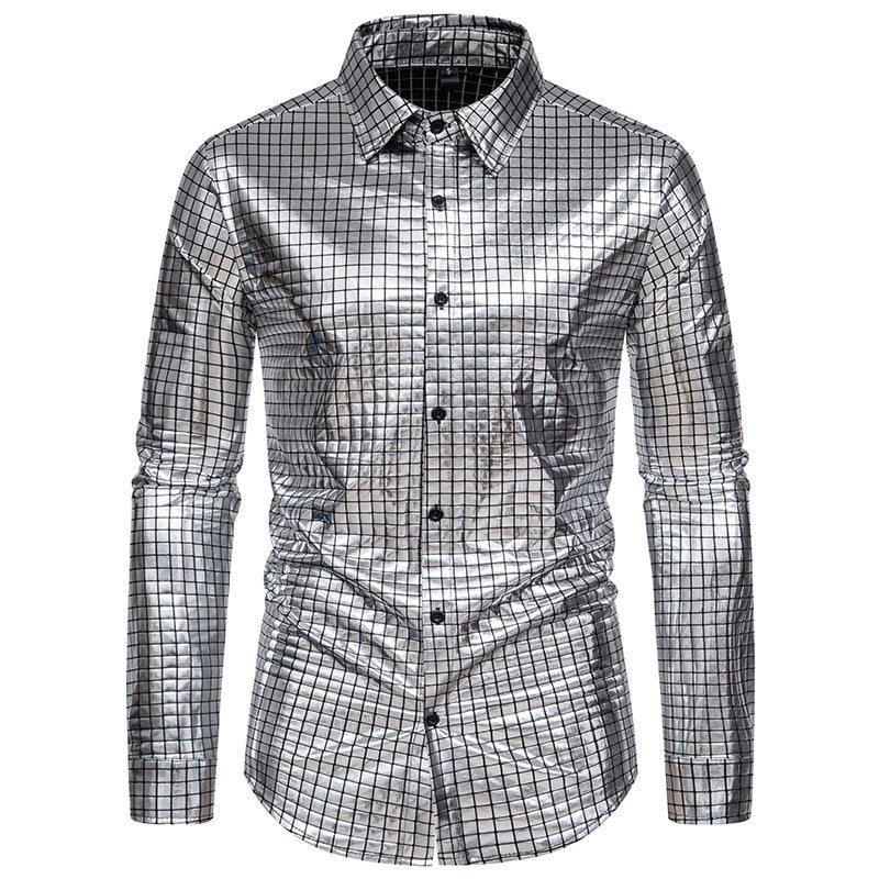 Herren Glänzendes Fashion-Hemd mit quadratischem Muster
