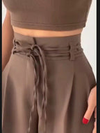 Damen weite Chino-Hose mit hohem Bund und verstellbarem Kordelzug R&B