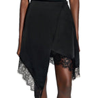 Damen nan asymmetrischer Wickelrock mit Spitzenbesatz und satinähnlichem Fall R&B
