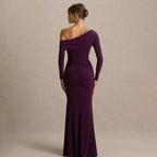 Damen figurbetontes Maxikleid mit asymmetrischem Design und Faltenwurf R&B