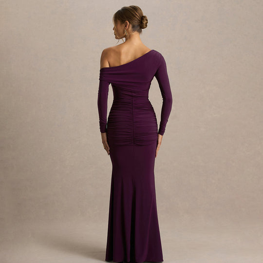 Damen figurbetontes Maxikleid mit asymmetrischem Design und Faltenwurf R&B