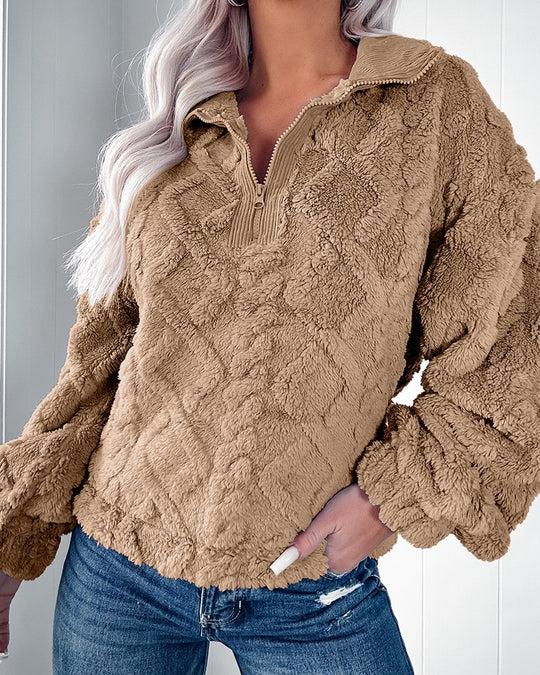 Damen Kuschelige Fleece-Pullover mit Reißverschluss und Wabenmuster R&B
