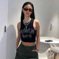 Damen Crop-Top mit auffälligem Flammenmotiv und glänzenden Akzenten R&B