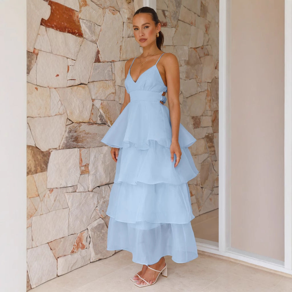 Damen Schwingendes Maxikleid mit luftigen Rüschenschichten R&B