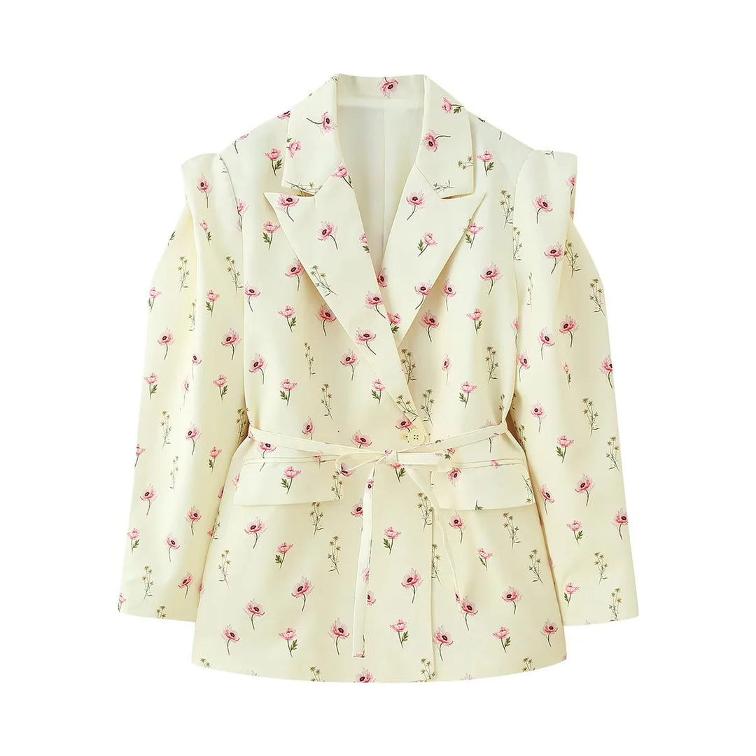 Damen Blazerjacke mit breiten Schultern und taillierbarem Gürtel R&B