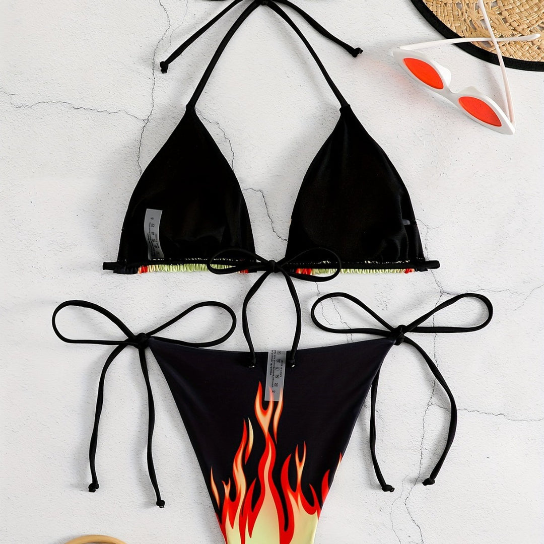 Damen Triangel-Bikini mit feurigem Motiv R&B