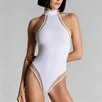 Damen Hochgeschlossene Body mit transparenten Einsätzen R&B